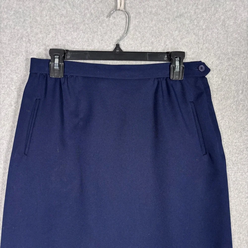 Vintage Midi Pencil A Line Skirt 14 Navy Blue Pockets Pleated Retro 90s 80s